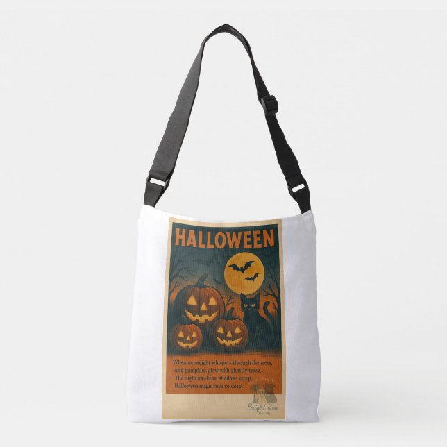 Ajustável Bolsa de Gato Negro e Abóbora do Halloween (Frente)