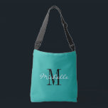 Ajustável Bolsa de massa de monograma personalizada azul tur<br><div class="desc">Saco de corpo do monograma azul-azul-turquesa/para homens e mulheres. Na moda monograma de design com tipografia de script para nome personalizado. Adicione sua própria carta inicial personalizada. Bolsas legal para empresas, empresas, livros escolares, material de escritório, acessórios desportivos, etc. Excelentes para estudantes, professores, enfermeiros, colaboradores, jovens, adolescentes, filha, filho, mãe,...</div>