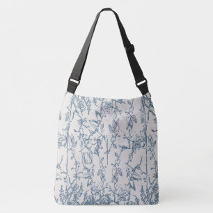 Ajustável Bolsa de padrão de esboço floral azul vintage