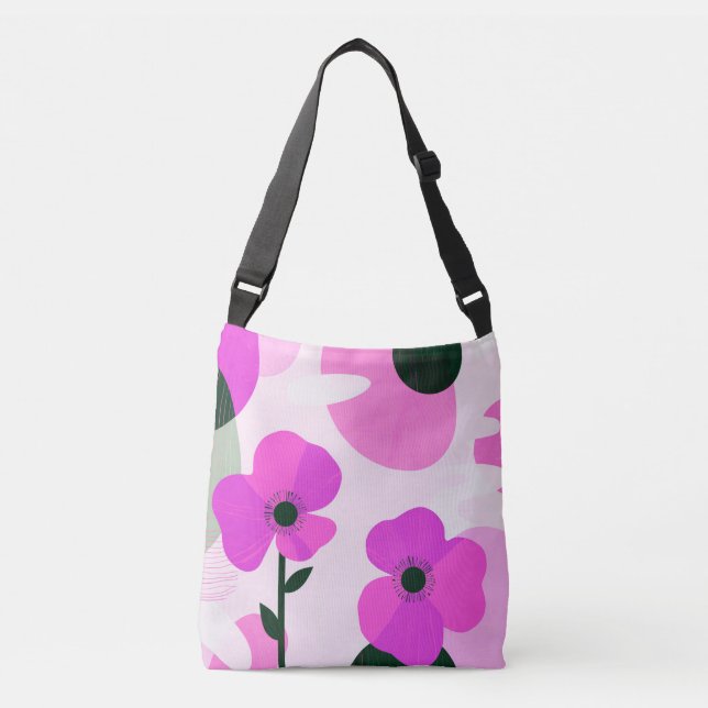 Ajustável Bolsa Grande de Flores Rosa Moderno (Frente)
