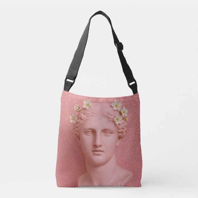 Ajustável Bolsa grega feminina rosa. (Frente)