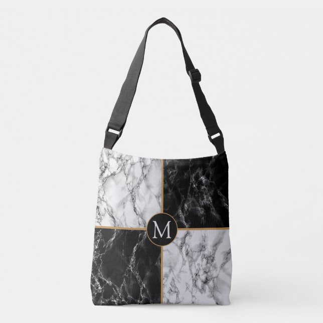 Ajustável Bolsa Monograma com Mármore Preto e Branco (Frente)