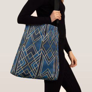 Ajustável Bolsa Transversal - Art Deco Azul e Dourado Espelh
