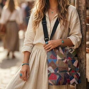 Ajustável Bolsa transversal Boho de retalhos patchwork vinta