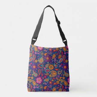 Ajustável Bolsa transversal Boho Flamingo Paisley em Safira