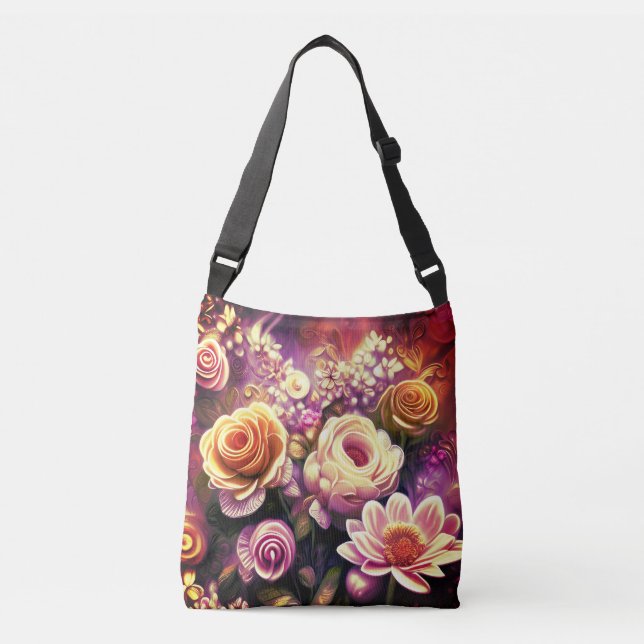 Ajustável Bolsa transversal com belo padrão de flores em acr (Frente)