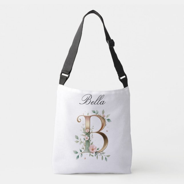 Ajustável Bolsa transversal com letra B floral em dourado el (Frente)