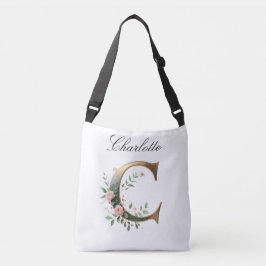 Ajustável Bolsa transversal com letra C floral em dourado el