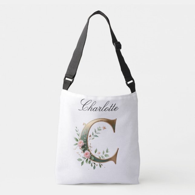 Ajustável Bolsa transversal com letra C floral em dourado el (Frente)