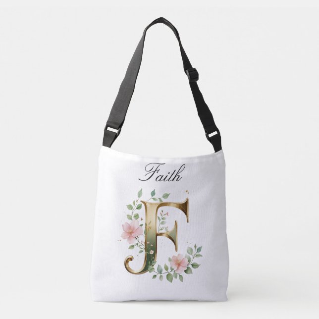 Ajustável Bolsa transversal com letra F floral em dourado el (Frente)