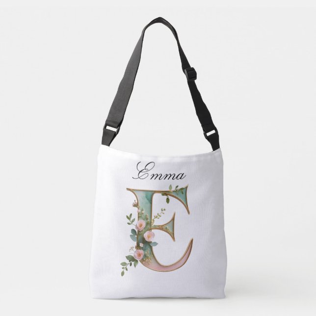 Ajustável Bolsa transversal com letra floral dourada elegant (Frente)