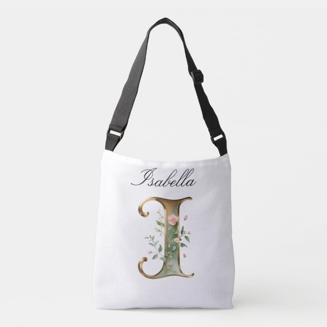Ajustável Bolsa transversal com letra floral em ouro elegant (Frente)