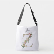 Bolsa transversal com letra floral em ouro elegant
