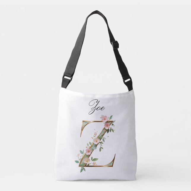 Ajustável Bolsa transversal com letra floral em ouro elegant (Frente)