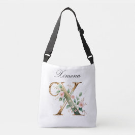 Ajustável Bolsa transversal com letra floral em ouro elegant