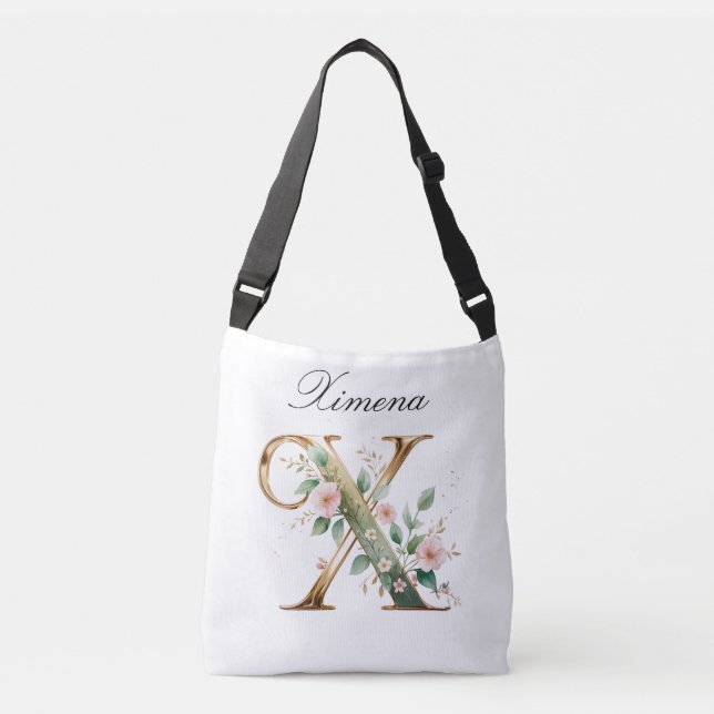 Ajustável Bolsa transversal com letra floral em ouro elegant (Frente)