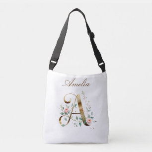 Ajustável Bolsa transversal com letra floral em ouro elegant