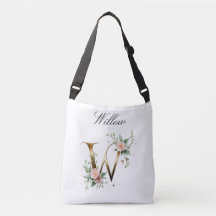 Bolsa transversal com letra floral em ouro elegant
