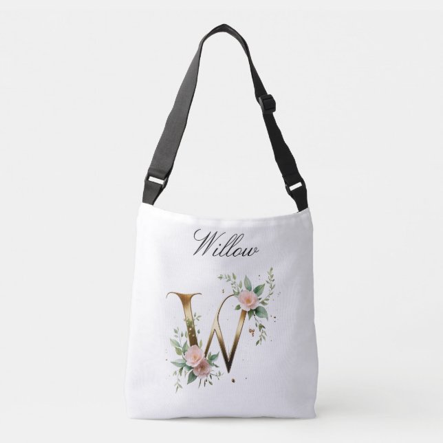 Ajustável Bolsa transversal com letra floral em ouro elegant (Frente)