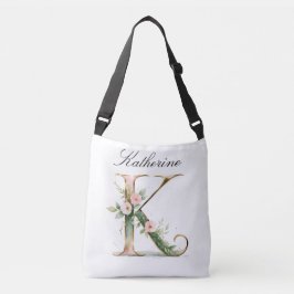 Ajustável Bolsa transversal com letra K floral em dourado el