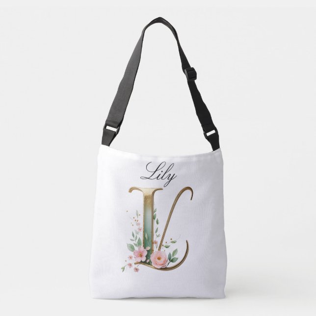Ajustável Bolsa transversal com letra L floral em dourado el (Frente)