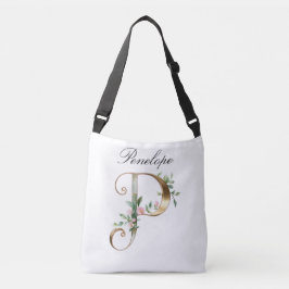 Ajustável Bolsa transversal com letra P floral em ouro elega