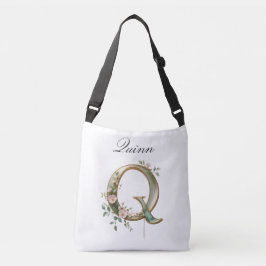 Ajustável Bolsa transversal com letra Q floral em dourado el