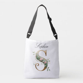Ajustável Bolsa transversal com letra S floral em dourado el