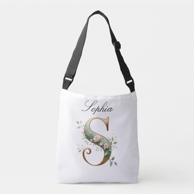 Ajustável Bolsa transversal com letra S floral em dourado el (Frente)