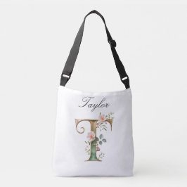 Ajustável Bolsa transversal com letra T floral em dourado el