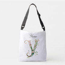 Bolsa transversal com letra Y floral em dourado el