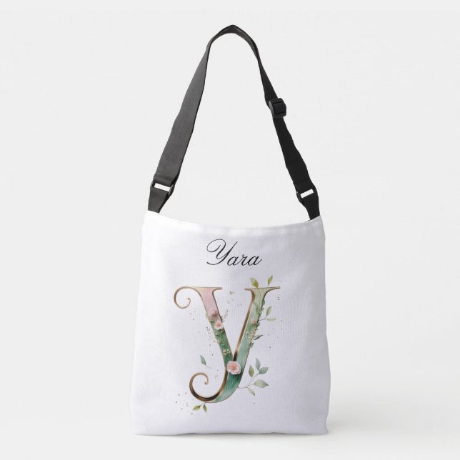 Ajustável Bolsa transversal com letra Y floral em dourado el (Frente)