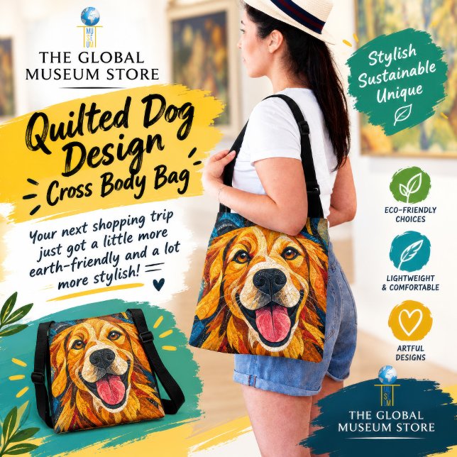 Ajustável Bolsa transversal com padrão de cachorro acolchoad (Quilted Dog Pattern Design Cross Body Bag)