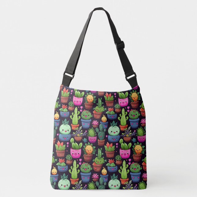 Ajustável Bolsa transversal de cacto Kawaii (Frente)