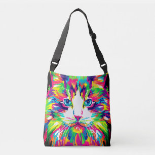 Ajustável Bolsa transversal de gato Pop Art com arco-íris mo