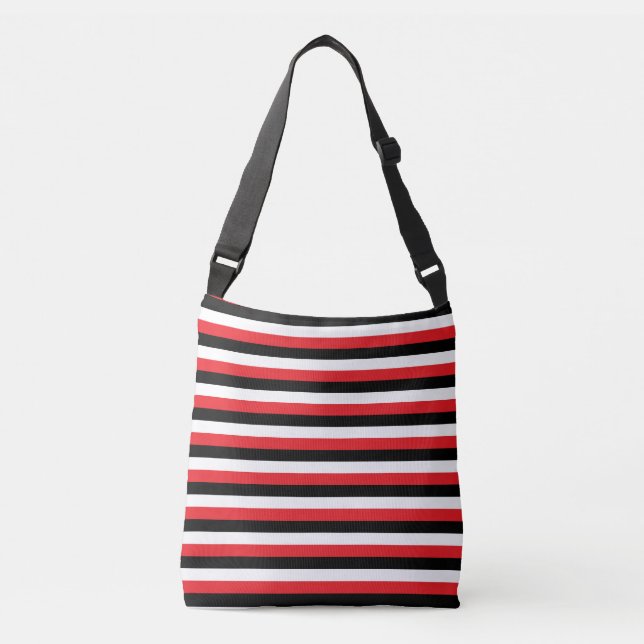 Ajustável Bolsa transversal listrada de preto, branco e verm (Frente)