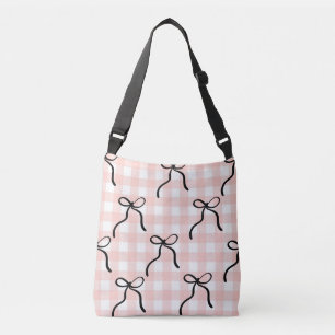 Ajustável Bolsa transversal rosa com laços pretos