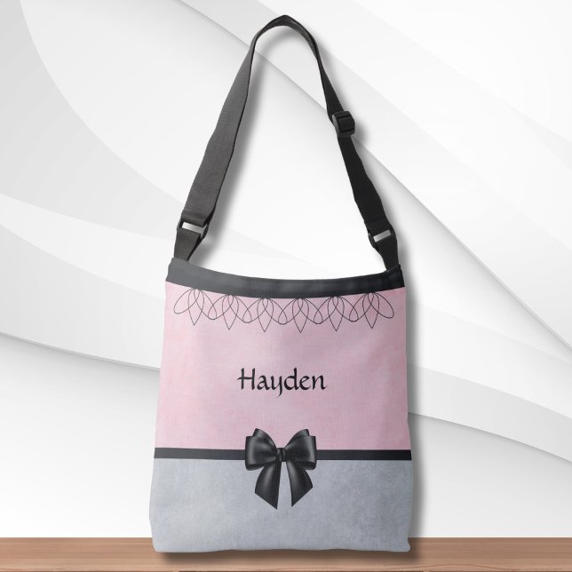 Ajustável Cor de rosa doce e sofisticada e Bolsa mensageiro  (Sweet and Sophisticated Pink and Gray Messenger Bag)
