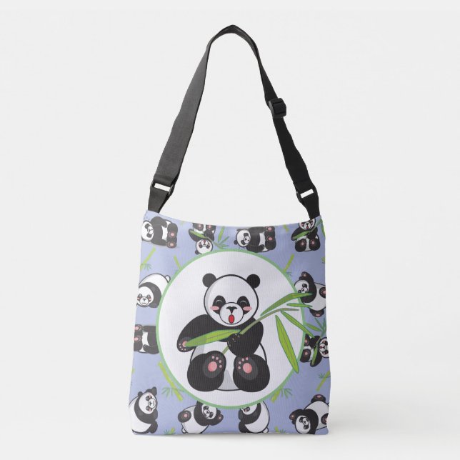 Ajustável Panda Bamboo Purple Handbag Crossbody Bolsa (Frente)