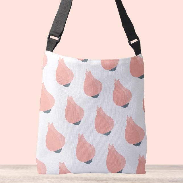 Ajustável Rosebud Crossbody Bolsa (Pink rose bug crossbody tote bag.)