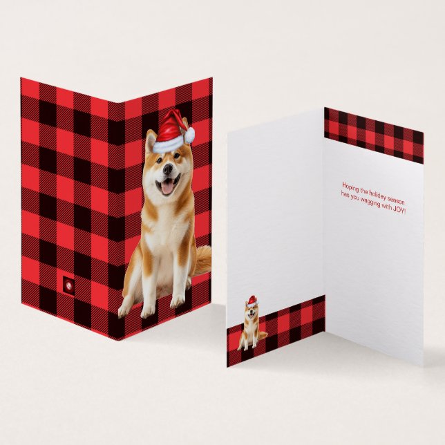 Akita Christmas Dog with Holiday Red Buffalo Plaid (Interior e exterior)