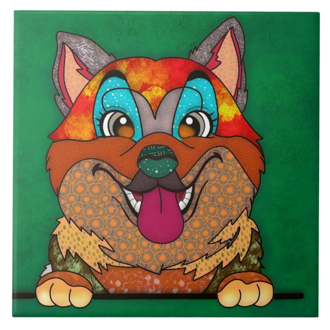 Akita feio rosto de cão azulejo cerâmico (Frente)