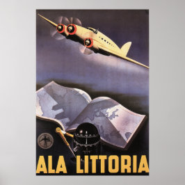 ALA LITTORIA Airlines Itália Poster de viagens Ret