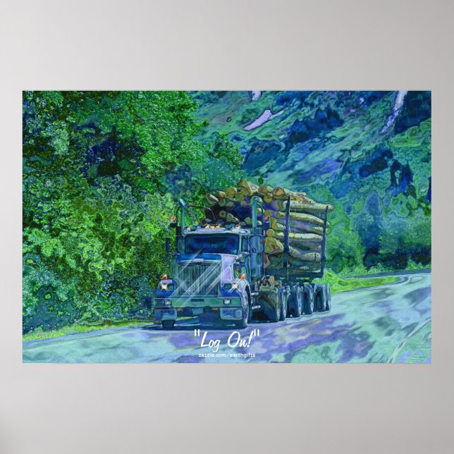 Alaska Highway Logging Truck Transport Art Poster (Frente)