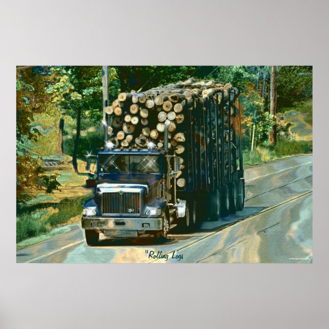 Alaska Highway Logging Truck Transport Art Poster (Frente)