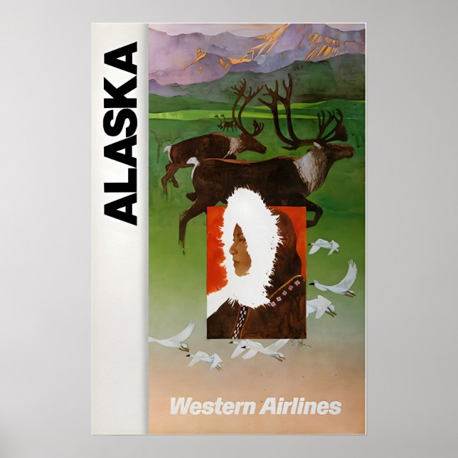 Alaska Print Western Airlines Travel Poster Alaska (Frente)