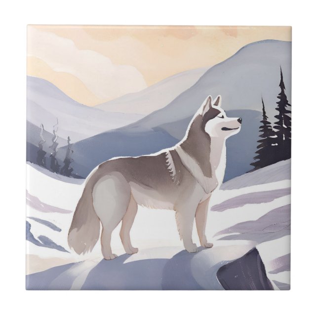 Alaskan Husky | Dog Mountain Watercolor (Frente)