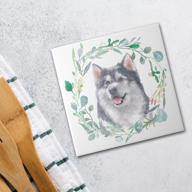 Alaskan Malamute Dog Watercolor Wreath (Criador carregado)