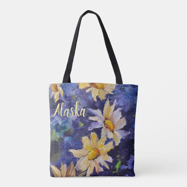 Alaskan Pansies Tote Bag com ALASKA (Verso)