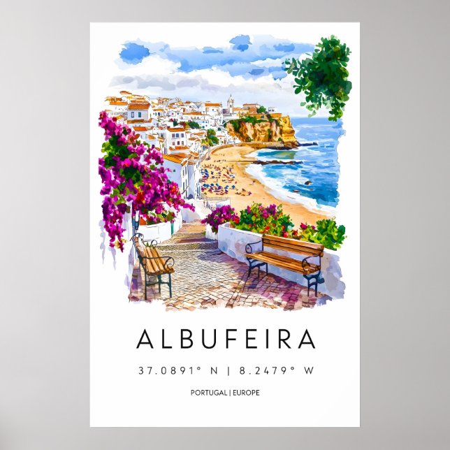 Albufeira Watercolor Poster Albufeira Travel Print (Frente)